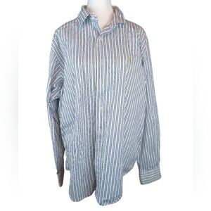Polo Ralph Lauren Classic Fit Blue Green Striped Men's Button Up Shirt Large